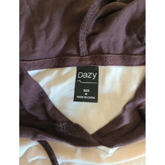 Dazy Cropped Hoodie Size M Two-Tone Brown White Graphic Pullover Top - Picture 4 of 7
